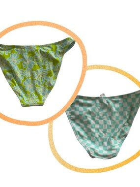 Ninety-Nine Reversible Bikini Bottoms - Green Floral & Mint Check Size M